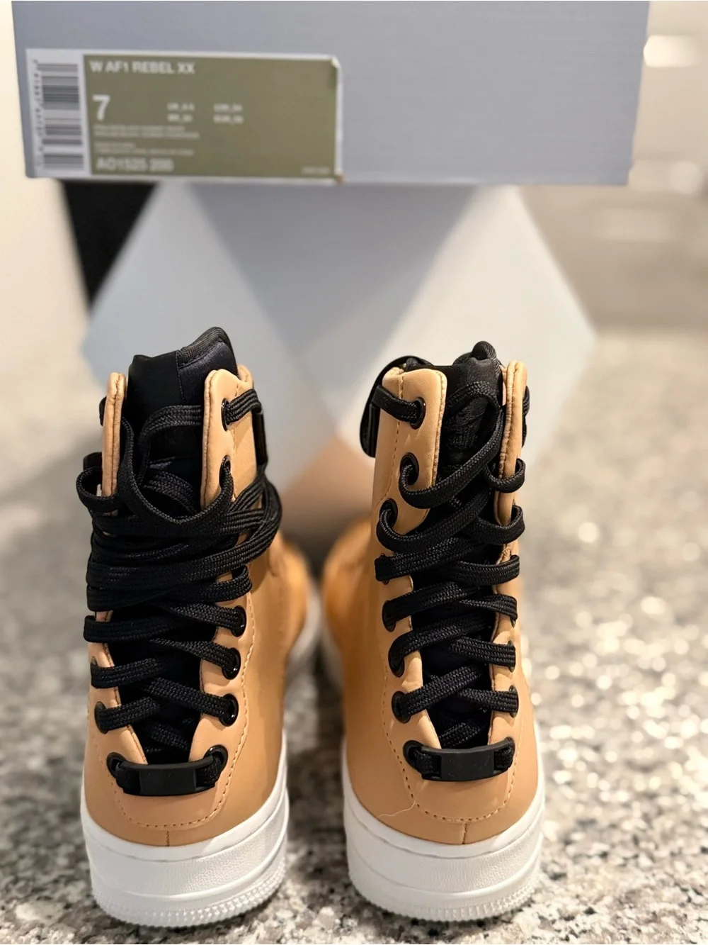 Nike Women's Tan High-Top Sneakers with Black Accents